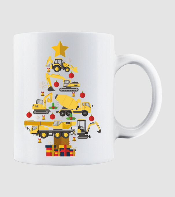 Construcția vehiculului pom de Crăciun model alb pe tricou