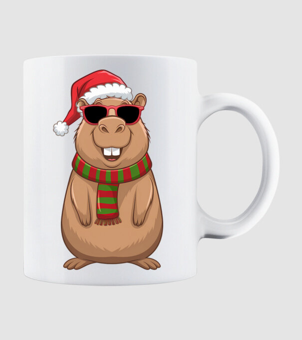 Crăciunul capybara model alb pe tricou