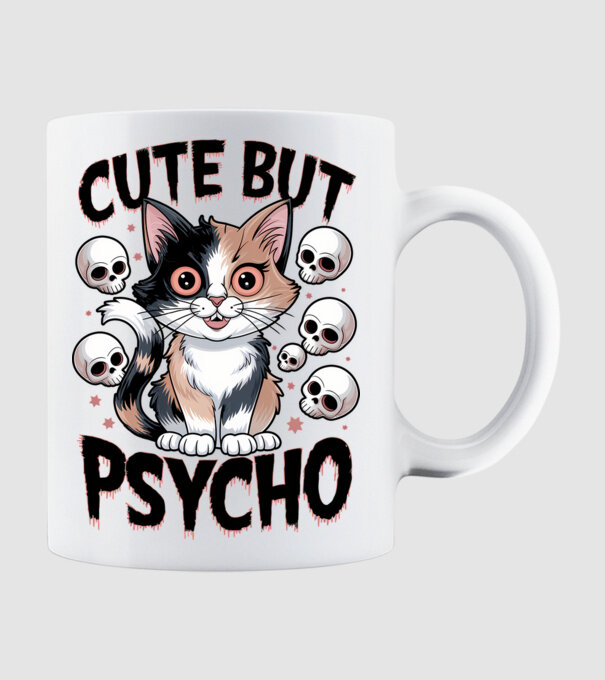 Cute, but Psycho pisică Alb model alb pe tricou