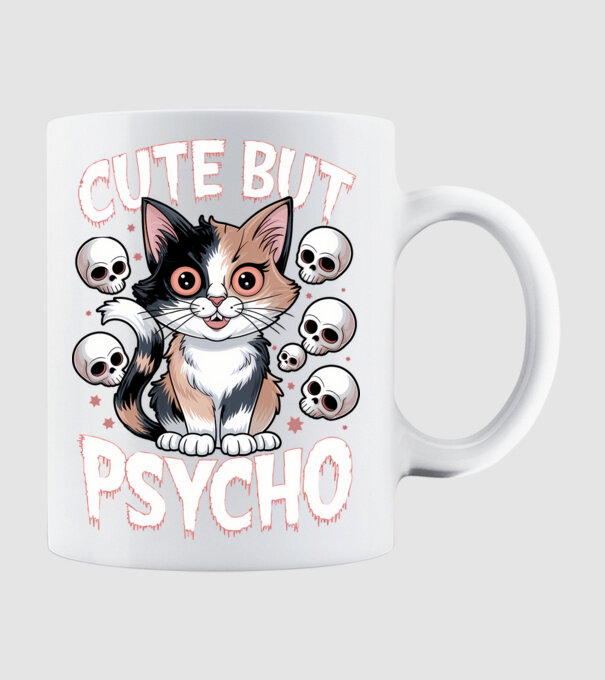 Cute, but Psycho pisică Negru model alb pe tricou