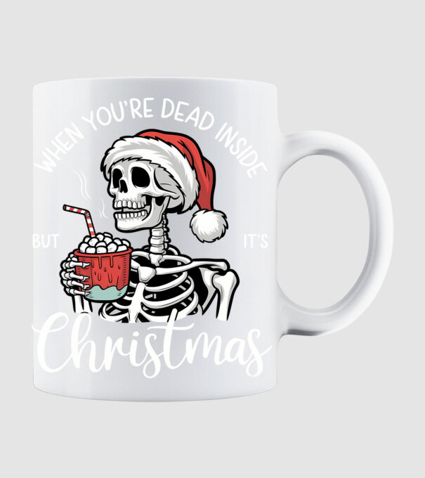 Dead inside, but it's christmas Negru model alb pe tricou
