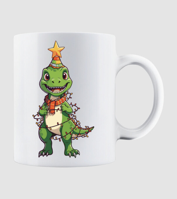 dinozaur pom de Crăciun model alb pe tricou