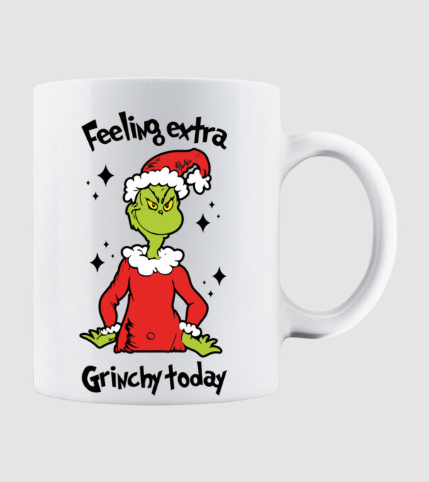 Feeling extra Grinchy today model alb pe tricou