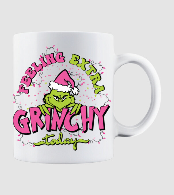 Feeling extra Grinchy today model alb pe tricou