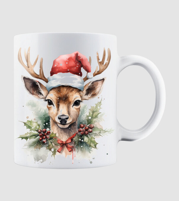 Festive Reindeer model alb pe tricou
