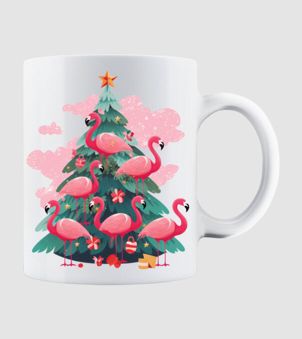 flamingo pom de Crăciun model alb pe tricou