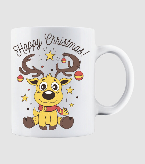 Happy Christmas Reindeer Alb model alb pe tricou