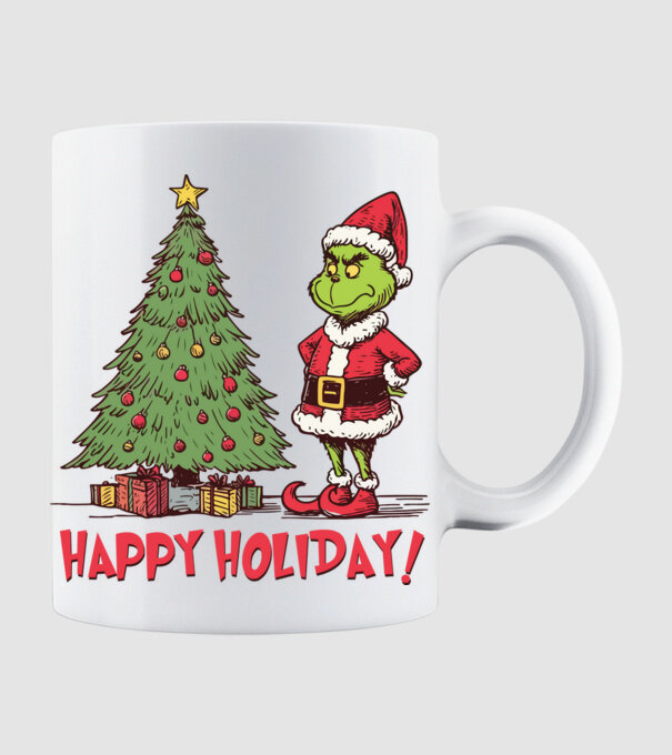 Happy Holiday Grinch model alb pe tricou