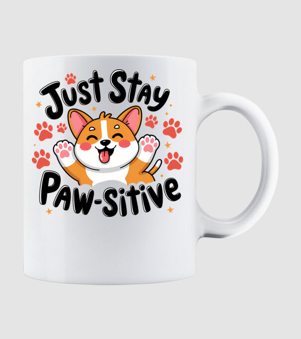 Just Stay Paw-sitive Alb model alb pe tricou