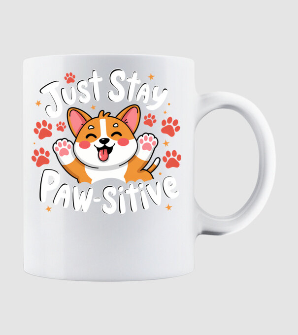 Just Stay Paw-sitive Negru model alb pe tricou