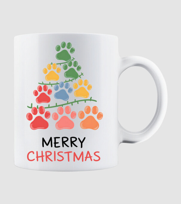 Merry Christmas Paws Alb model alb pe tricou