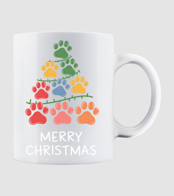 Merry Christmas Paws Negru model alb pe tricou