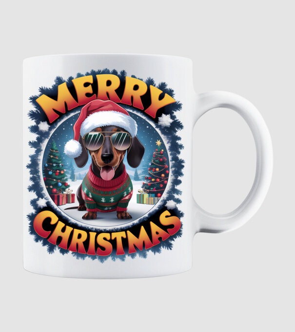 Merry Christmas Teckel model alb pe tricou