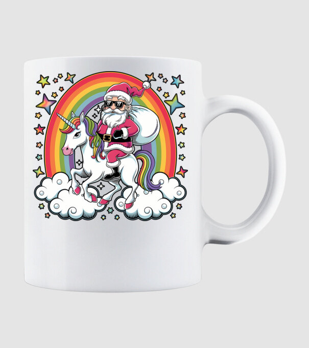 Moș Crăciun cool pe un unicorn model alb pe tricou