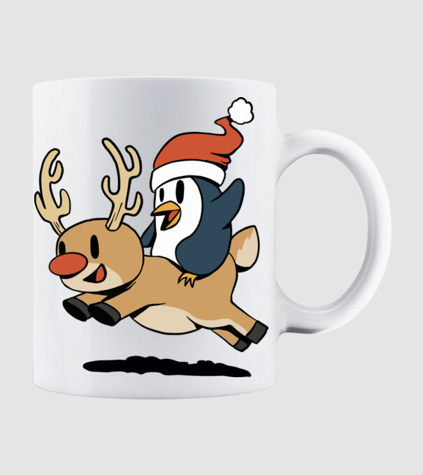 pinguin reindeer cristmas model alb pe tricou