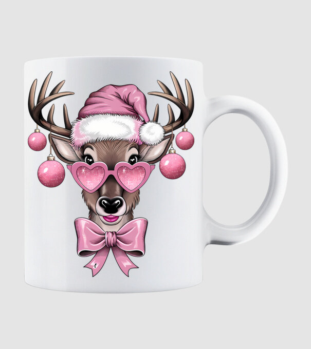 Pink Xmas Reindeer model alb pe tricou