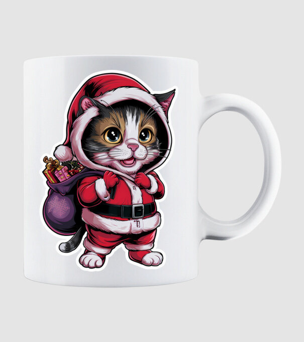 Santa Cat model alb pe tricou