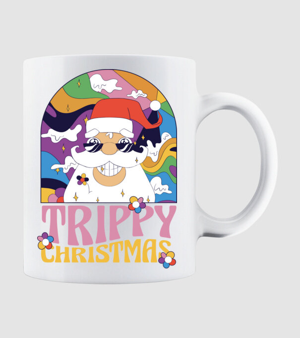 Trippy Christmas model alb pe tricou
