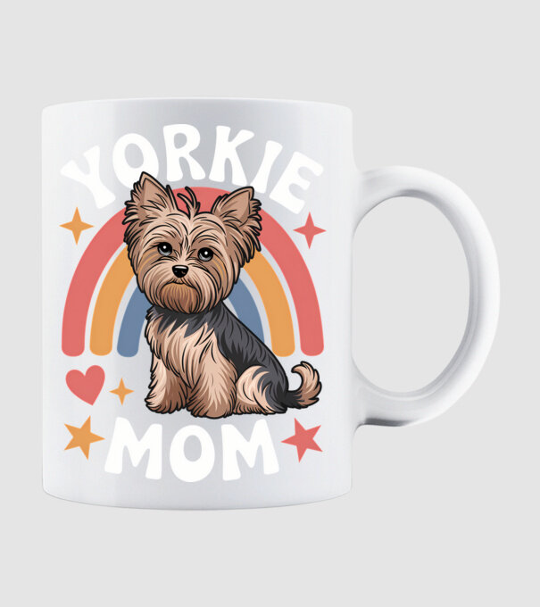Yorkie Mom Negru model alb pe tricou