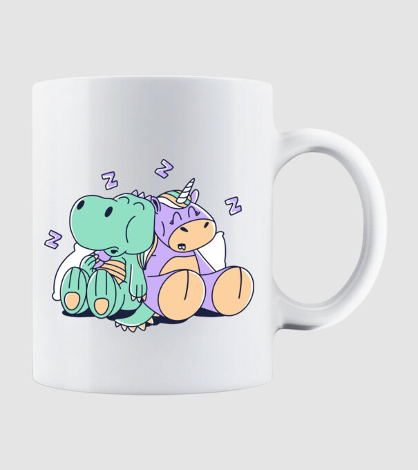 Unicorn adormit și T-rex model alb pe tricou