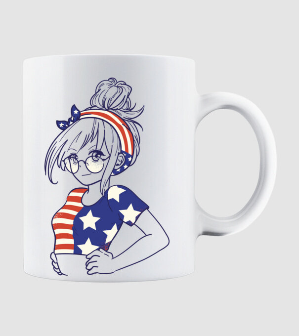 fată Americană Anime model alb pe tricou