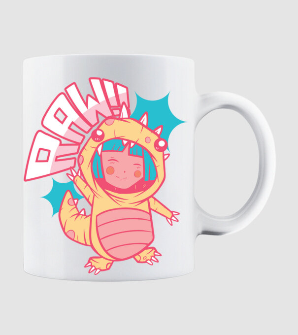 Anime dinozaur model alb pe tricou