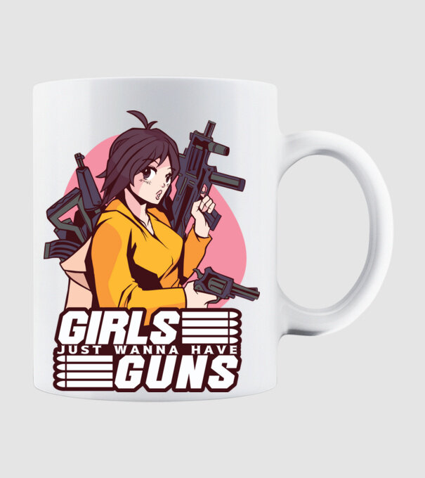 Anime fată cu armă model alb pe tricou
