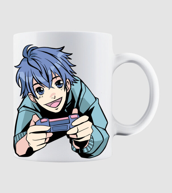 Anime băiat Gamer model alb pe tricou