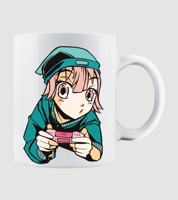 Anime fată Gamer model alb pe tricou