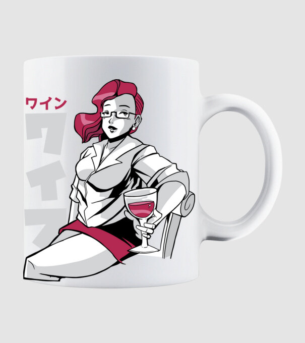 Anime fată cu vin model alb pe tricou