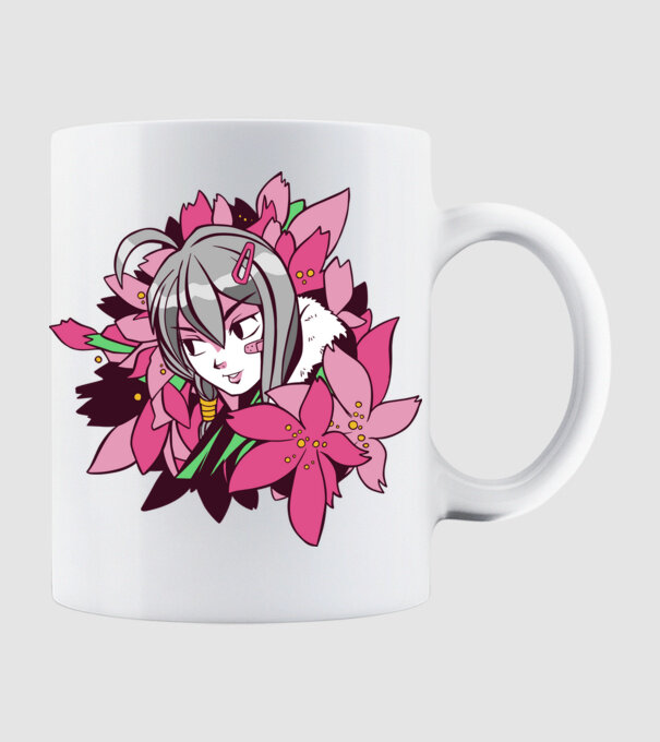 Anime fată printre flori model alb pe tricou