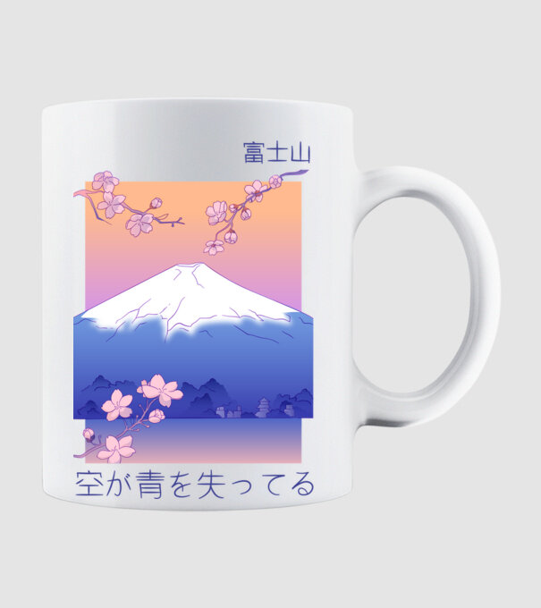 Anime Vaporwave munte model alb pe tricou