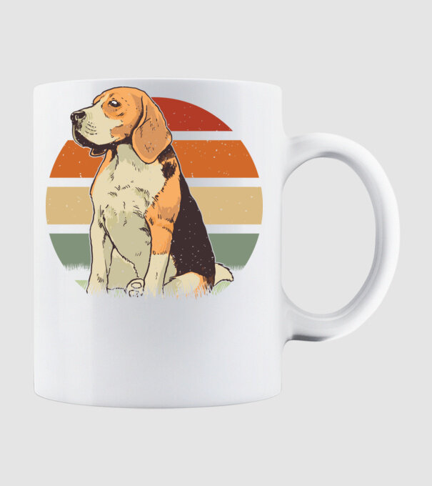 Beagle Retro Sunset model alb pe tricou