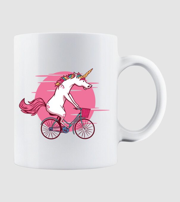 Unicorn cu bicicletă model alb pe tricou