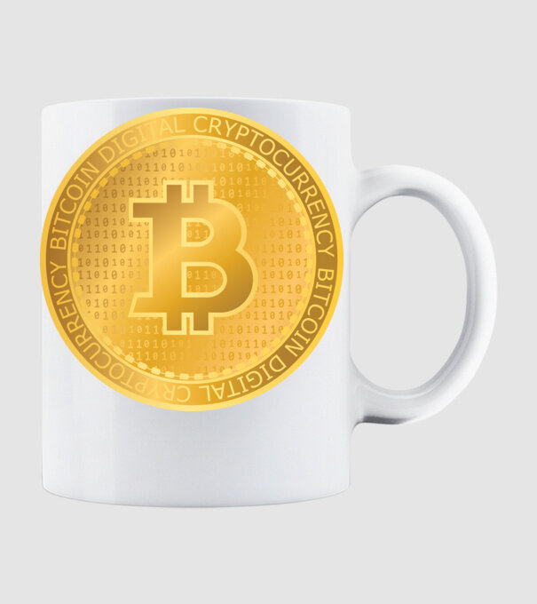 Monedă de aur Bitcoin model alb pe tricou