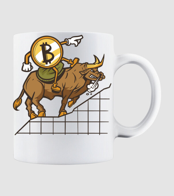 Taur Bitcoin model alb pe tricou