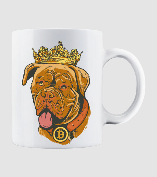 Câine Bitcoin model alb pe tricou