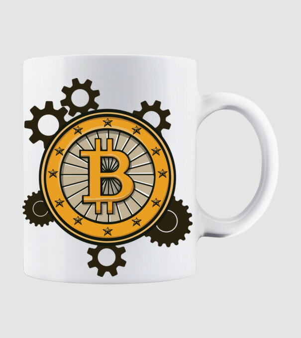 Mecanică Bitcoin model alb pe tricou