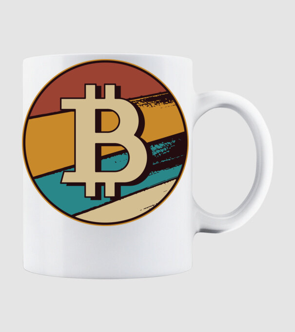 Bitcoin retro model alb pe tricou