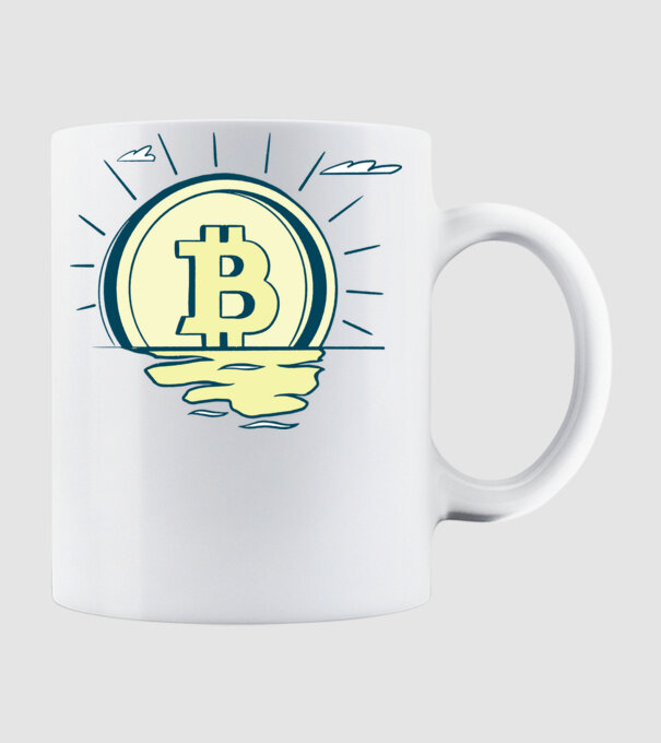 Bitcoin sunrise model alb pe tricou