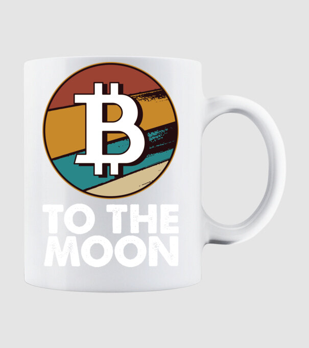 Bitcoin to the moon model alb pe tricou