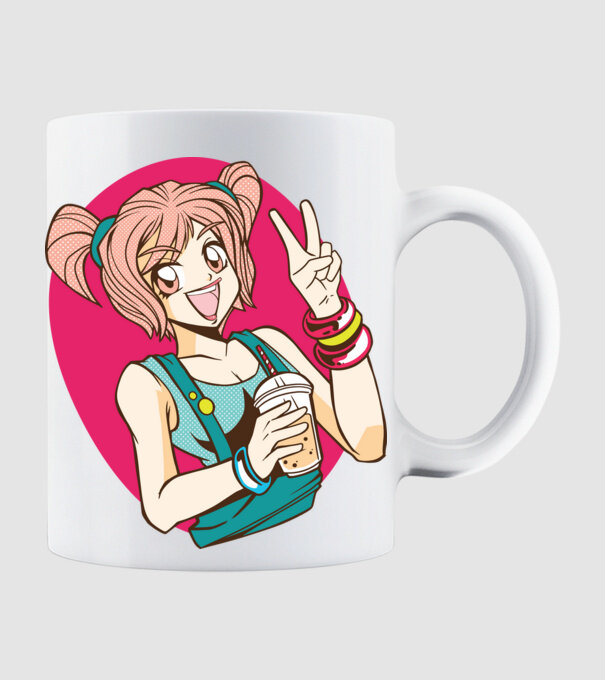 Bobba fată Anime model alb pe tricou