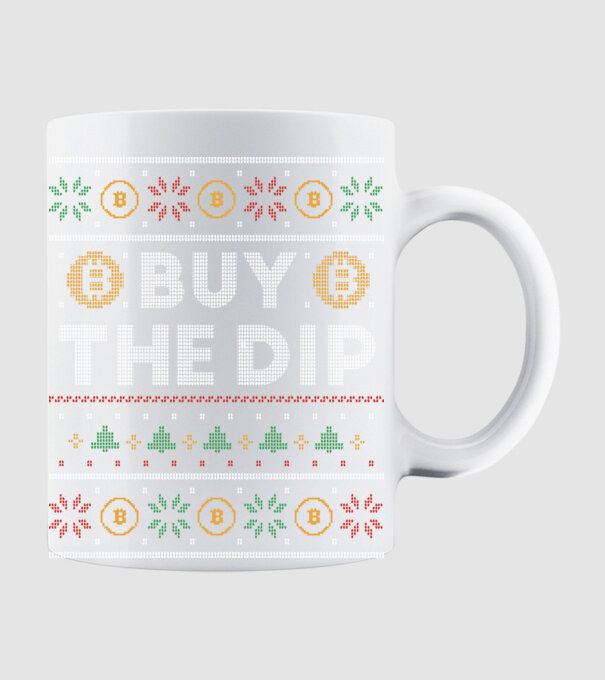 Buy the Dip Bitcoin Ugly Sweater model alb pe tricou