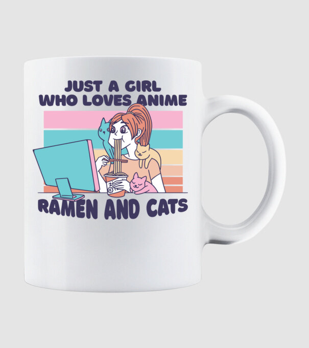 Doar o fată căreia îi place Anime, Ramen și pisicile model alb pe tricou