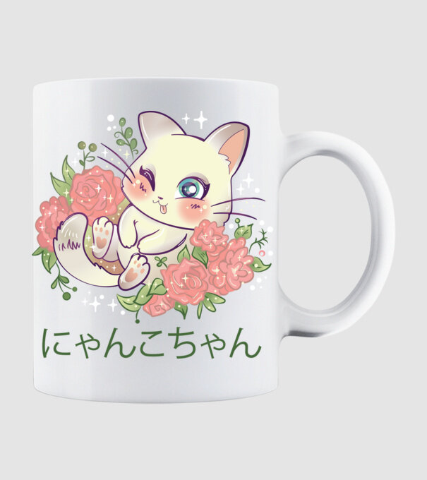 Pisicuță drăguță Anime model alb pe tricou