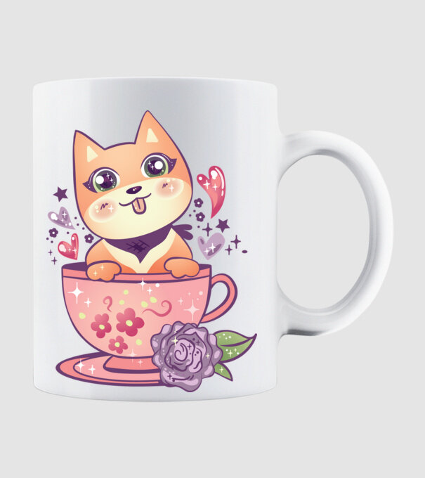 Câine drăguț Anime model alb pe tricou