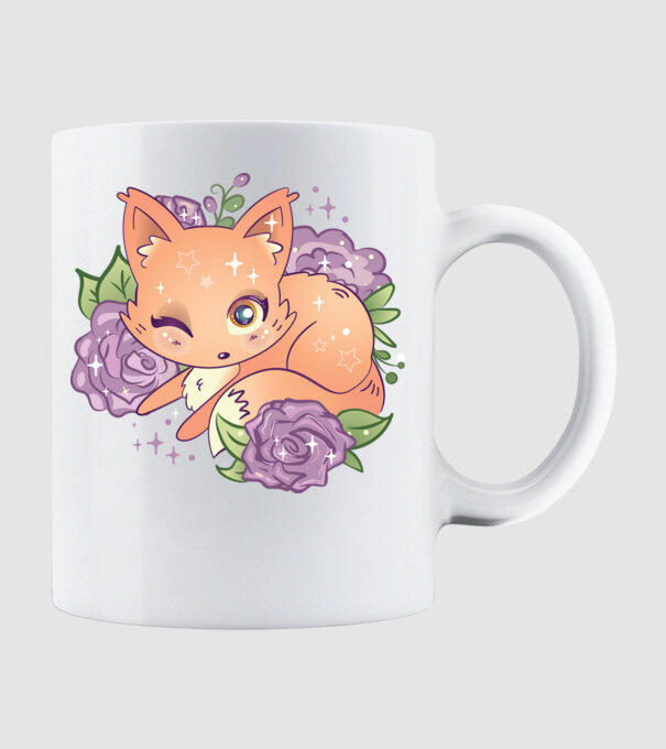 Vulpe Drăguță Anime model alb pe tricou