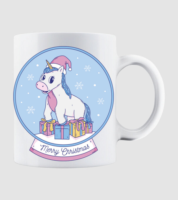 Glob de zăpadă drăguț, de Crăciun, cu Unicorn model alb pe tricou