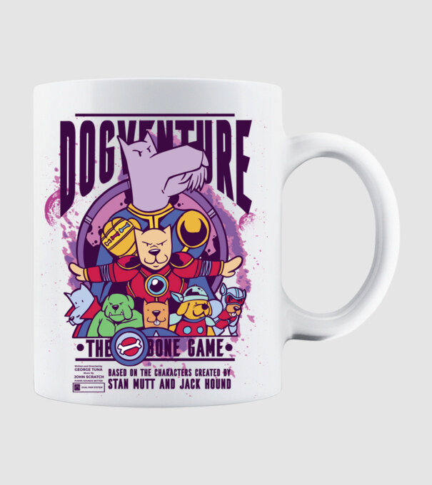 Dogventure The Bone Game model alb pe tricou