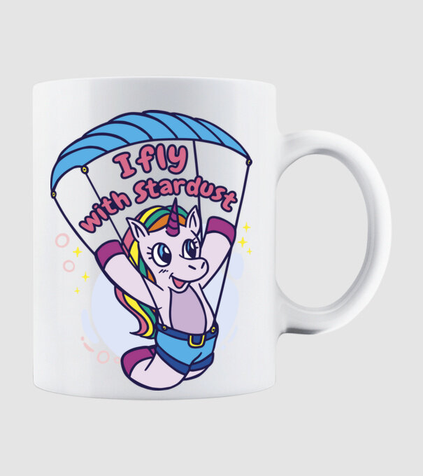 Unicorn parașutist model alb pe tricou